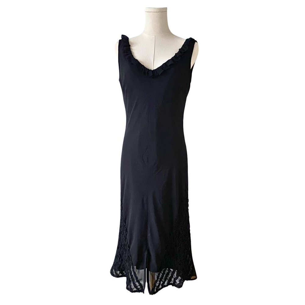 Vintage Y2K Aria Black Midi Dress with Ruffle Detailing (12)